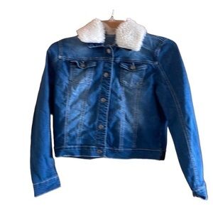 Revolution by Revolt Girl’s Denim Trucker Jacket Size XL Sherpa‎ Collar
